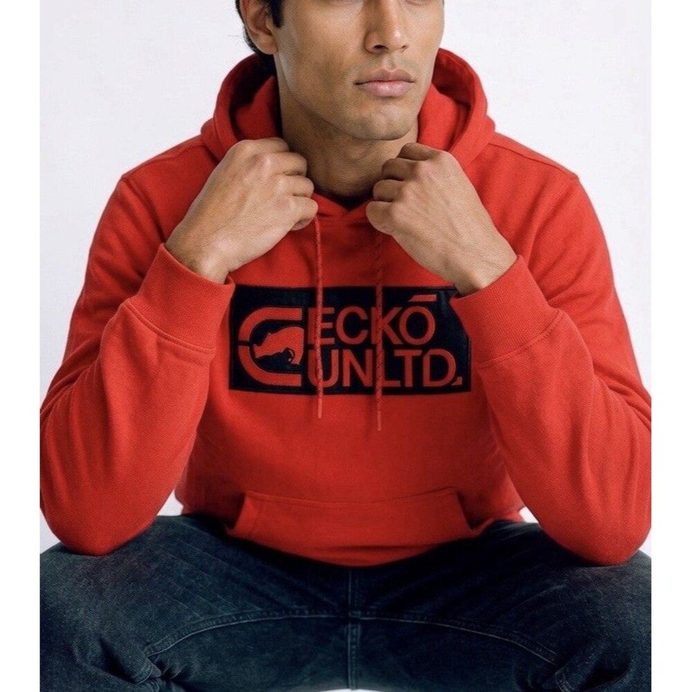 Vintage Y2K Ecko Unltd Company Spellout Rhino Red Hoodie Sweatshirt Size L